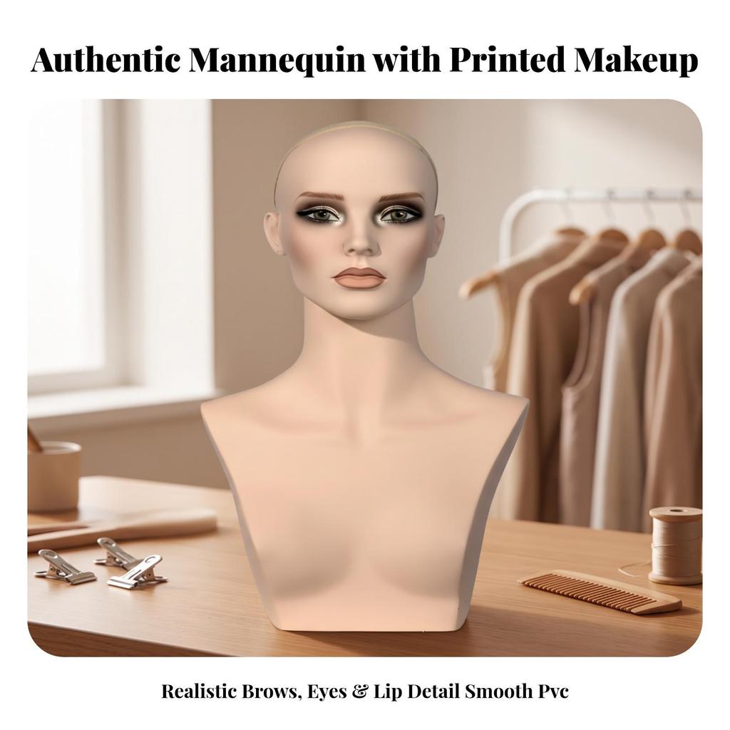 Mannequin Head with Shoulders Realistic Display Bust Sturdy for Jewelers