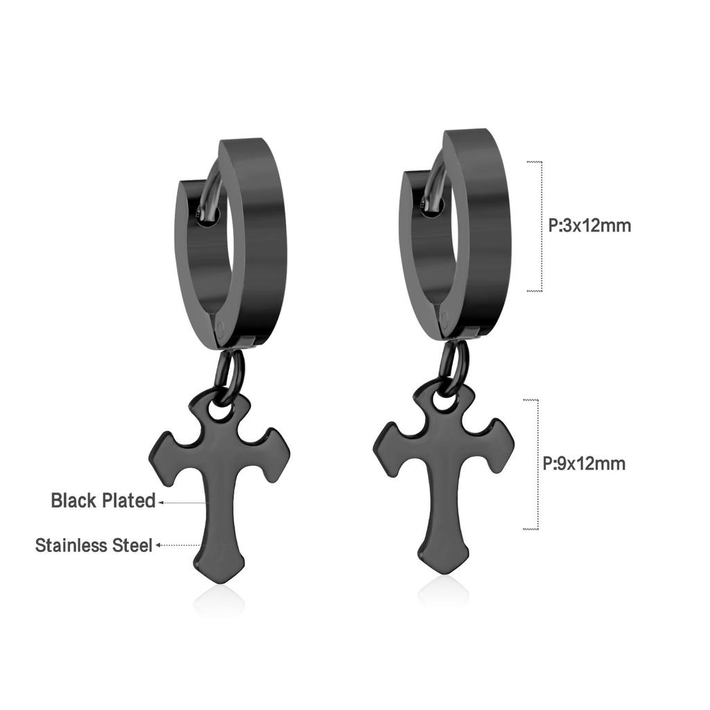 Rock 1 pairs Stainless Steel Cross Pendant Earrings for Men/Women Long Tassel Unisex Drops Huggie Hoops Punk Gothic Jewelry