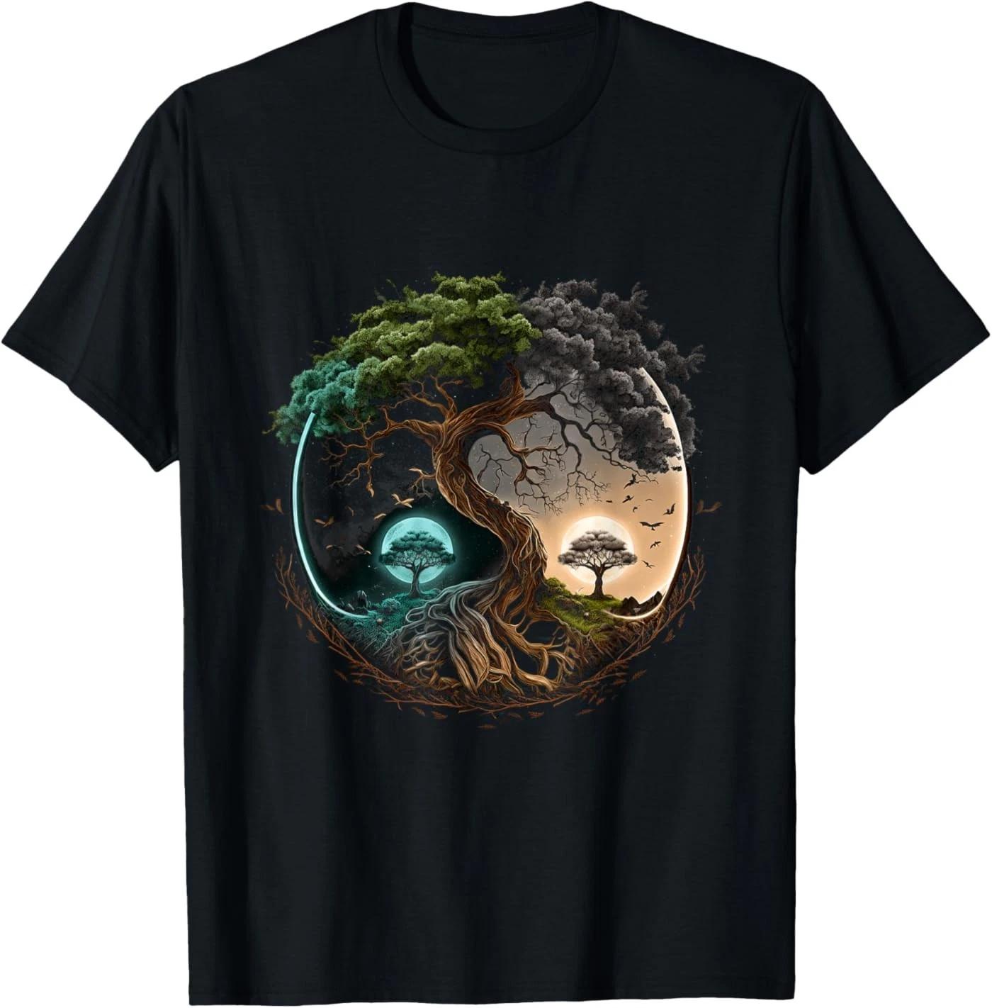 

Tree Life Yin Yang Moon Sun Day and Night Bonsai Japanese T-Shirt XL