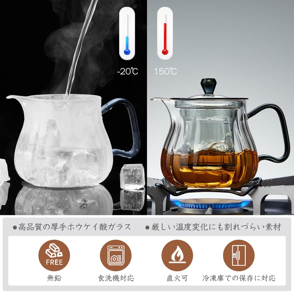 Pokaro Tea Teapot, Heat-Resistant Glass, 580ml, Stovetop-Safe, Vertical Stripes, Back-Handed Design, Stylish Glass Pot, Microwave-Safe, with Lid and