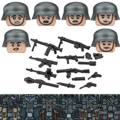 WW2 Německý STG44 MP40 PZB39 98K Figurky Stavební kostky Armádní vojáci Pěchota Helma M35 Vojenské zbraně Kostky Hračky Děti