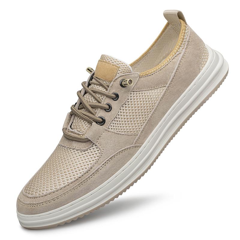Lightweight Genuine Leather Breathable Skate Shoe Lace Up Sneakes Mens Vulcanized Shoes Mesh Surface Man Casual Sports Shoes
