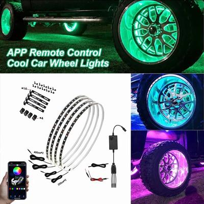 Kit de lampes de moyeu de voiture RVB, bande lumineuse LED étanche, télécommande par application, anneau de roue de voiture, bande lumineuse néon colorée réglable