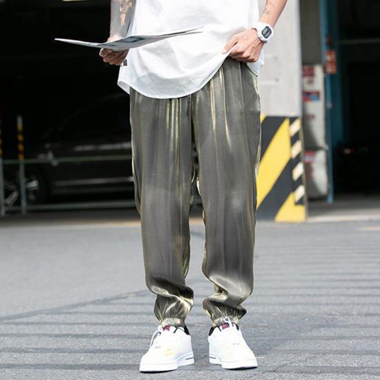 Cargo Pants Ice Silk Dressing Male Popular Drawstring Ankle Tied for Working
