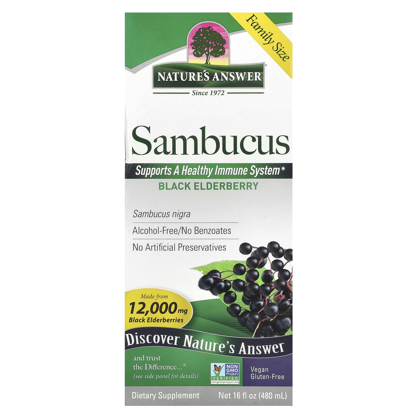 

Nature S Answer, Sambucus, Black Elderberry, Alcohol Free, 2,500Mg, 480Ml(16Fl Oz)