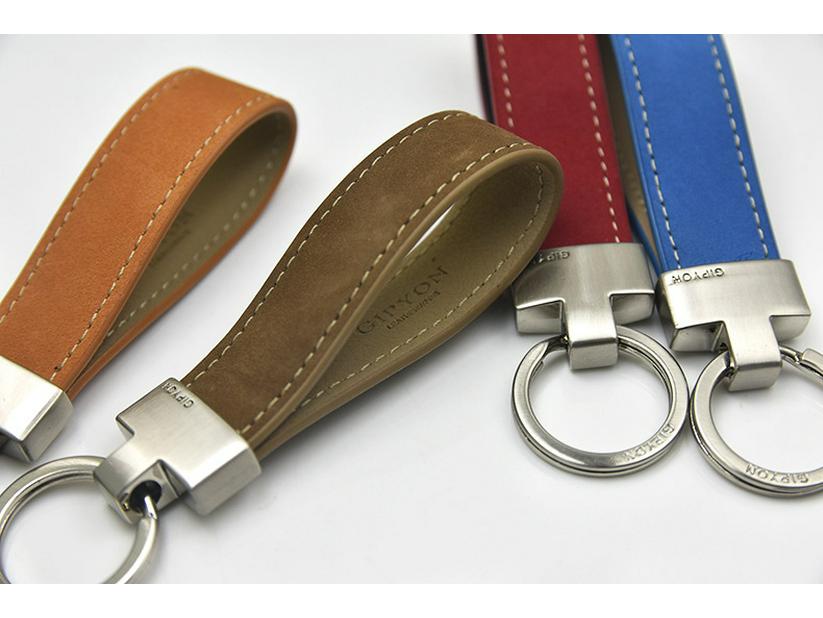 GIP Genuine Leather Car Keychain with Suede Cowhide Rope Key Ring Gift