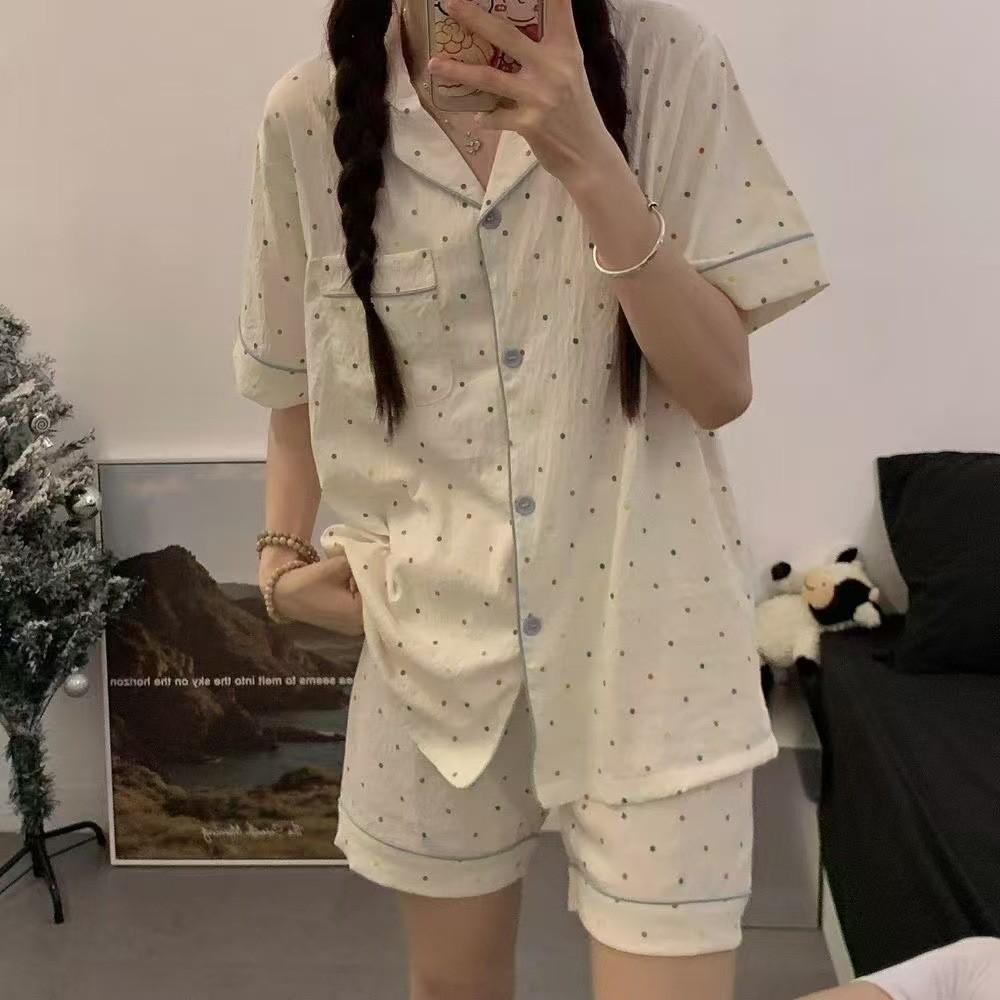 Summer Girl Sleepwear Set With Doll Collar And Floral Print Made Of Milk Silk For Cozy Home And Sleep Comfort