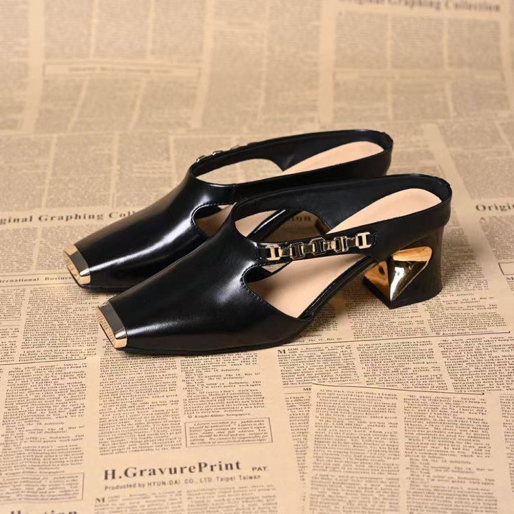 High Heels Women Slippers Chunky Fashion Mules Shoes Square Toe Heeled Sandals Summer Party Slides Mujer Zapatos