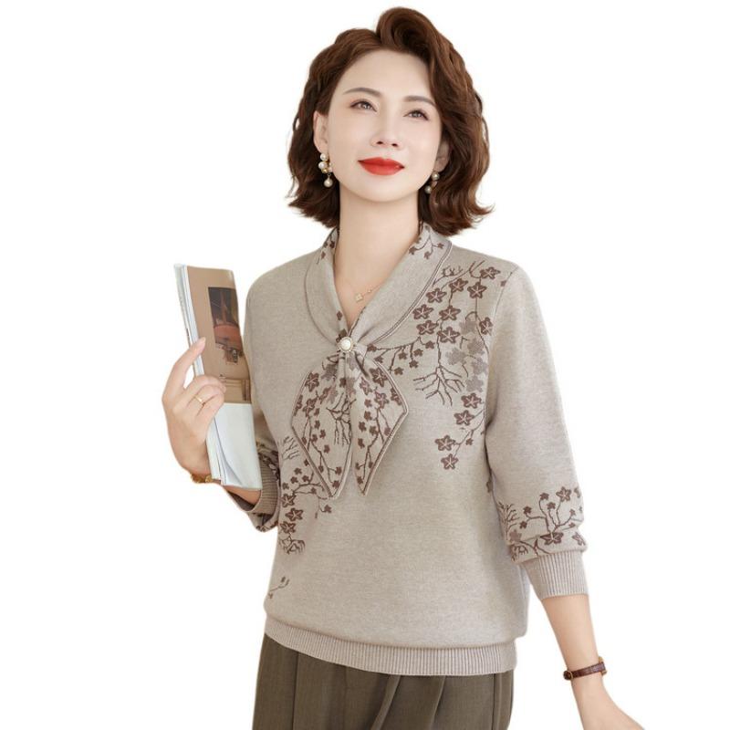 Middle-aged and elderly mother's sweater pullover bottoming shirt autumn and winter new fashion long-sleeved knitted sweater