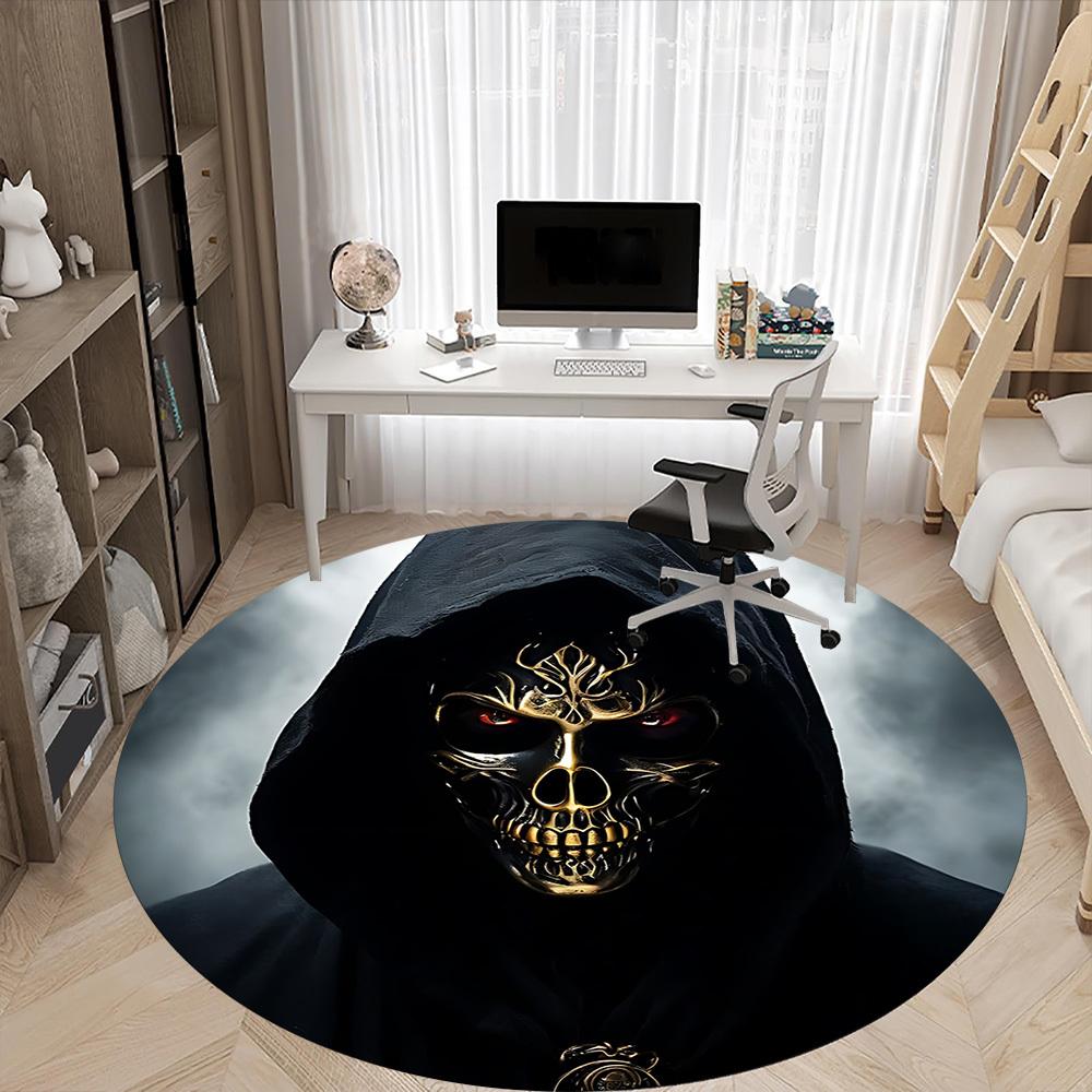 1pc Gothic Skull Mask Chair Carpet for Office Non Slip, Machine Washable Rug for Office, Room Holiday Decor for Christmas, Birthday Polyester