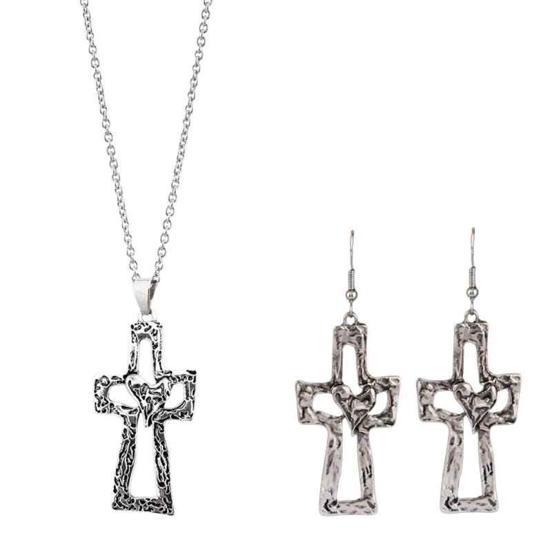 Stylish Religious Pendant Earring Heart Necklace Comfortable Jewelry Alloy Texture Suitable for Dating and Casual Event