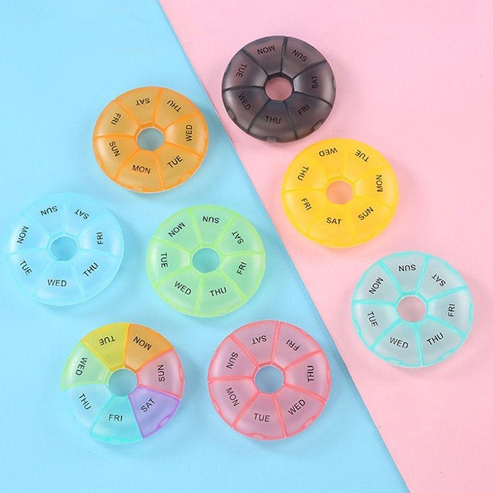 7 Fächer Sieben Tage Pillendose Rundes Pillenfach Tragbarer Tablettenbehälter für Zuhause und Reise