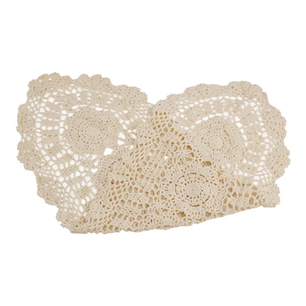 Stylish Floral Oval Tablecloth with Handmade Crocheted Lace 30x80cm