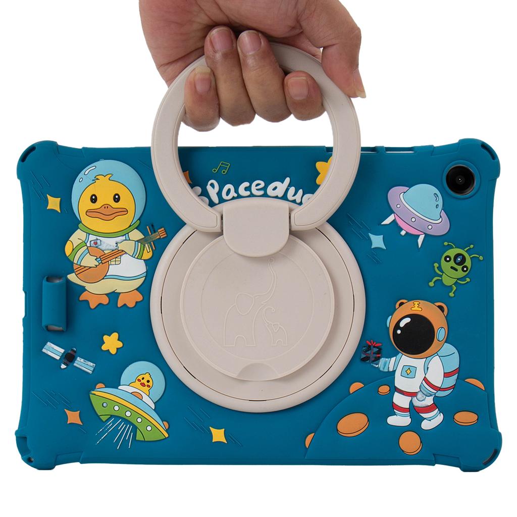 For Samsung Galaxy Tab A9+ X216 Case Rotatable Kickstand Cute Cartoon Silicone Tablet Cover with Lanyard