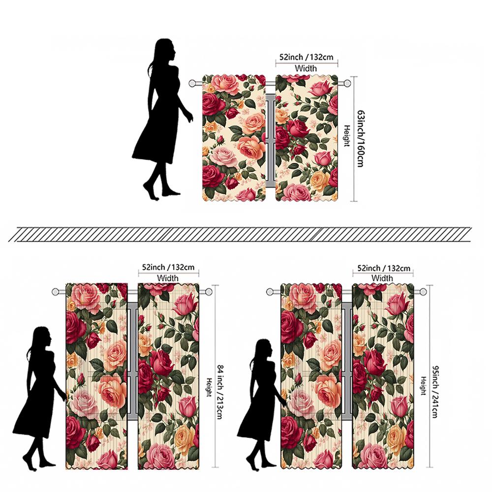 2-delat set med högupplöst digitaltryckt gardinvintage blommiga rosor rosa röd grön stångficka gardintygHemdekorati