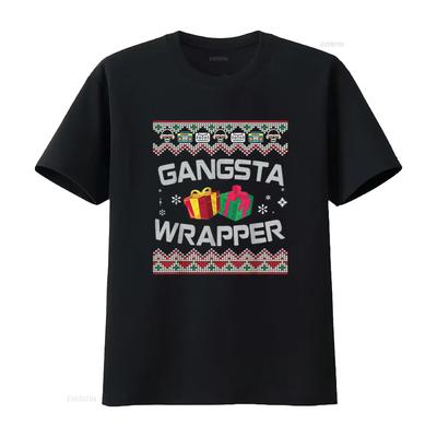 Gangster Wrapper Merry Christmas Rapper Gangsta Sweater Womens T Shirt Black Vintage Washed Unisex Versatile Comfortable Homme