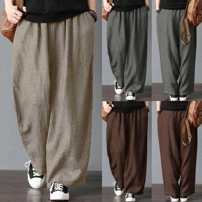 Pantaloni largi pentru femei de primăvară și toamnă din bumbac și in Pantaloni subțiri largi ocazional din in Pantaloni harem cu picioare largi