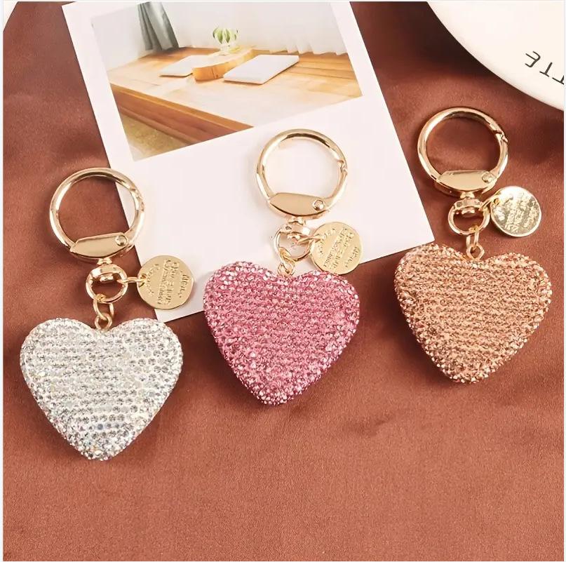 Rhinestone Keychain Heart Key Chains Peach Heart Car Keychain Women Handbag Bag Pendant Metal Crystal Keyring Accessories Gift