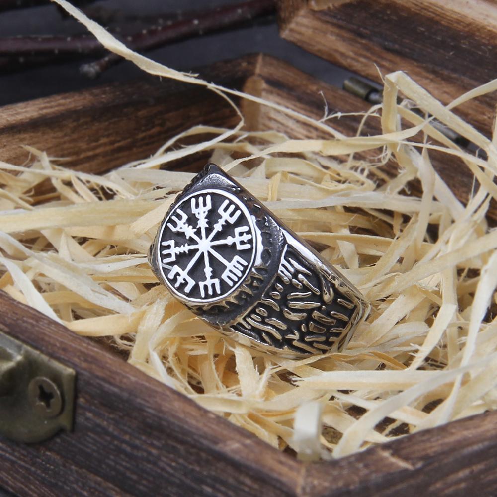 Stainless Steel Viking Compass Ring Trendy Hip Hop Rock Punk Nordic Mythological Story Luxury Rings for Men Women