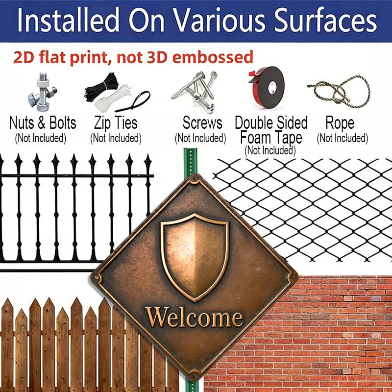 2D Flat, 1pc Vintage Housewarming Gift Suitable for New Home Entryway, Retro Metal Welcome Sign - Aluminum Wall Decor with Entry Plate, Suitable for