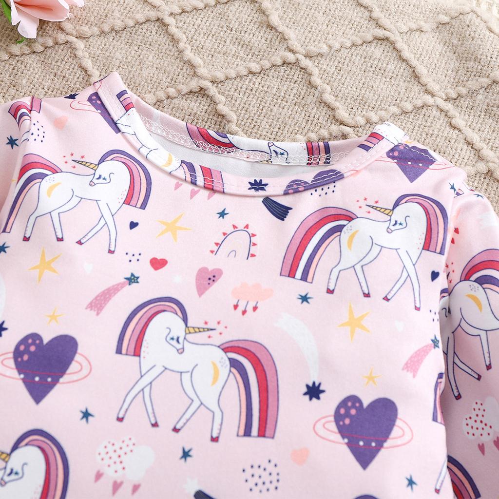1-9 Months Newborn Baby Girl Cute Unicorn & Heart All-over Print Long Sleeve Romper