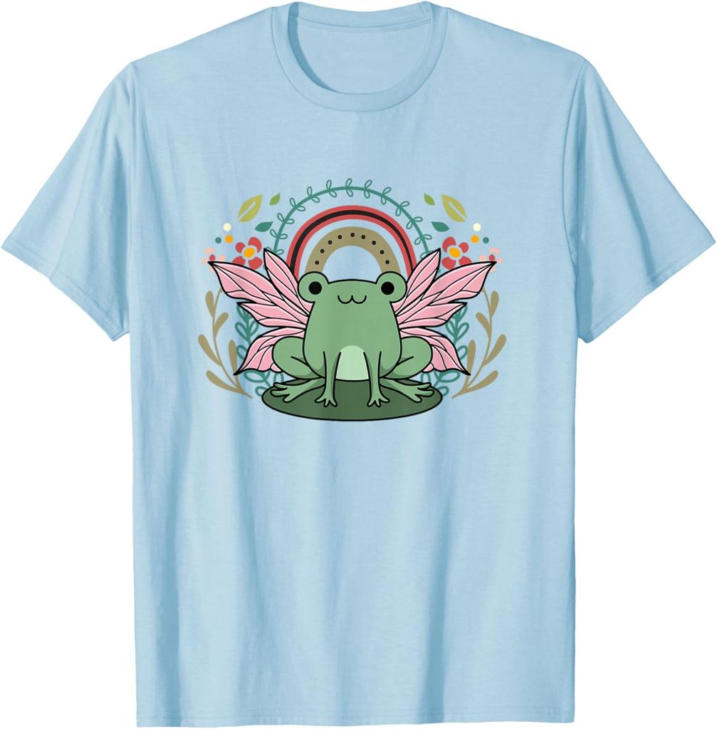 Frog Rainbow Cottagecore Aesthetic Graphic Tee Soft Casual Unisex T-Shirt
