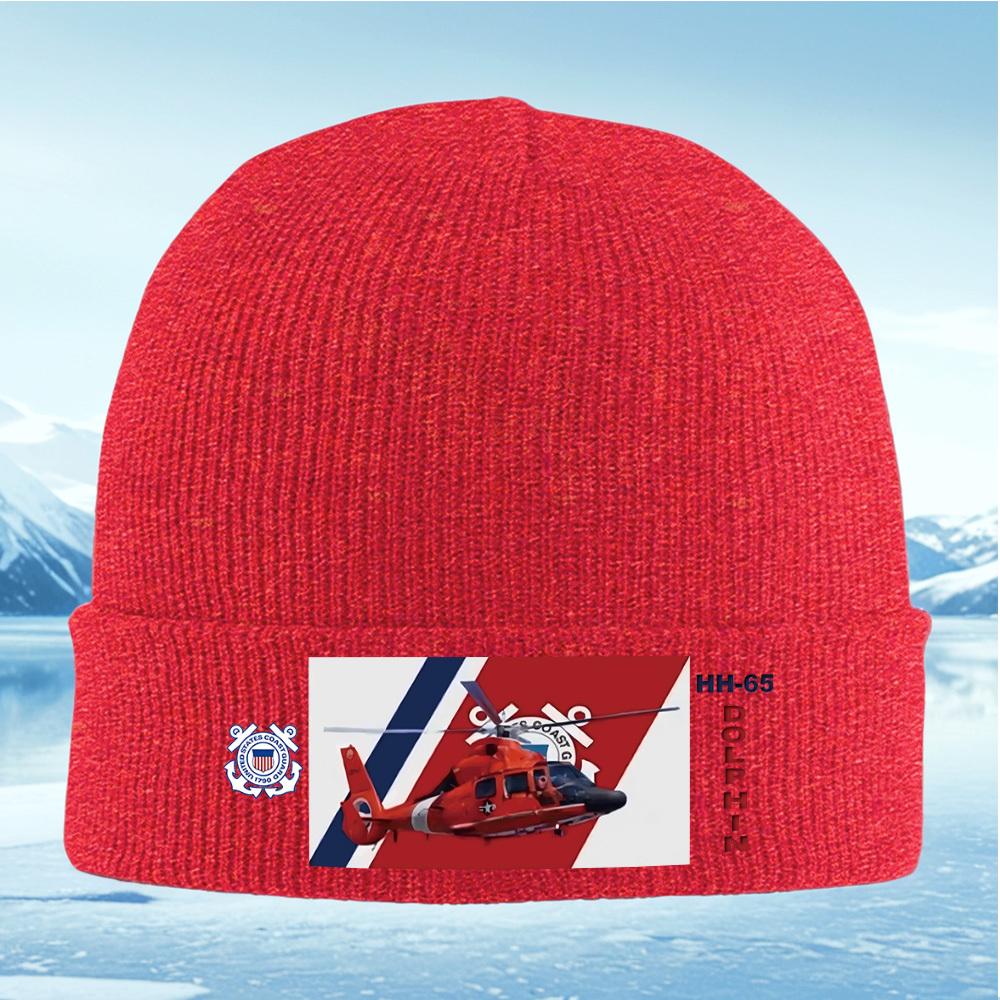 Coast Guard Helicopter and Flag Men Women Unisex Knitted Hat Beanie Pullover Cap Winter Thermal Warm Christmas Outdoor Cycling H