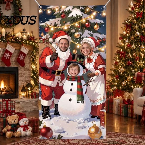 Weihnachts-Foto-Hintergrundbanner mit Gesichtsausschnitt-Dekorationen, Weihnachtsmann-Schneemann Festliche Stand-Requisiten Hintergrund, Requisiten, Party-Dekorationen Claus Dekor