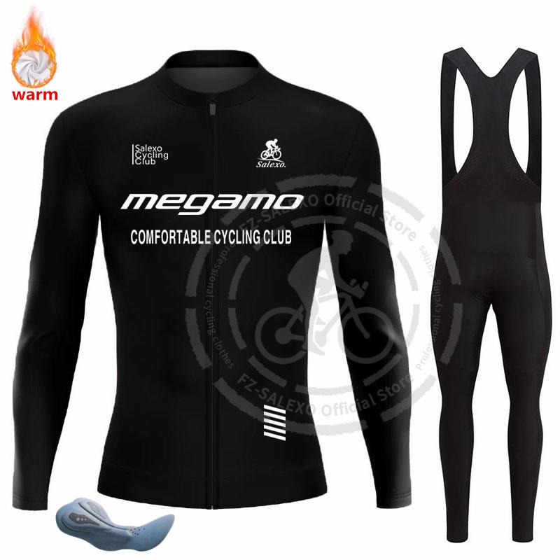 Megamo Winter Thermal Fleece Cycling Jersey Set Men Bike Clothing MTB Uniform Maillot Ropa De Ciclismo Sports Bicycle Bib Pants