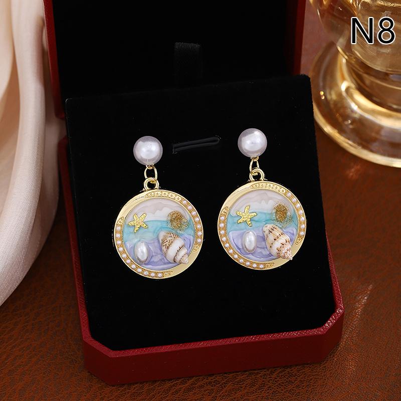 

French Oil Dripping Three-Dimensional Conch Pearl Flower Earrings Light Luxury Small Fresh Earrings Women S Jewelry Accessories
