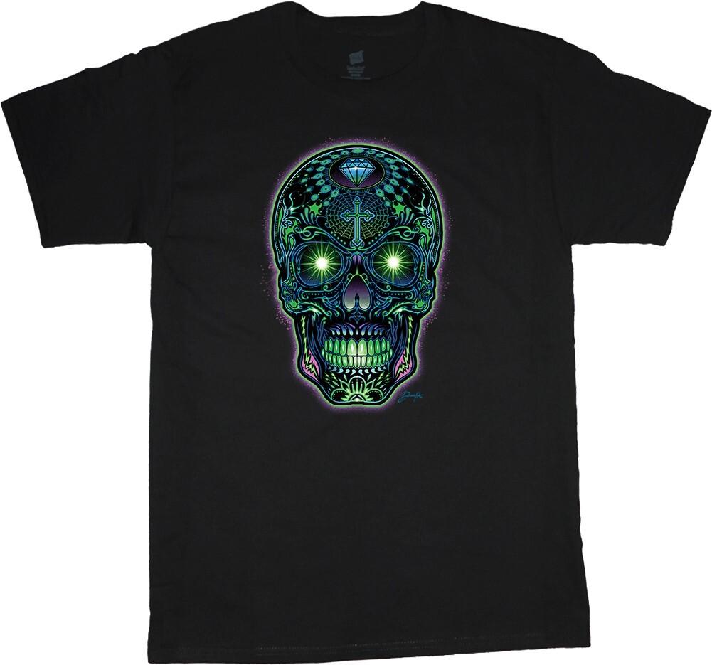 Psychedelic Skull T-shirt Mens Graphic Tees Illuminati Sugar Skull Clothing S