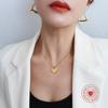 French-Style Peach Love Heart Pendant Necklace, 18K Gold Titanium Steel Clavicle Chain