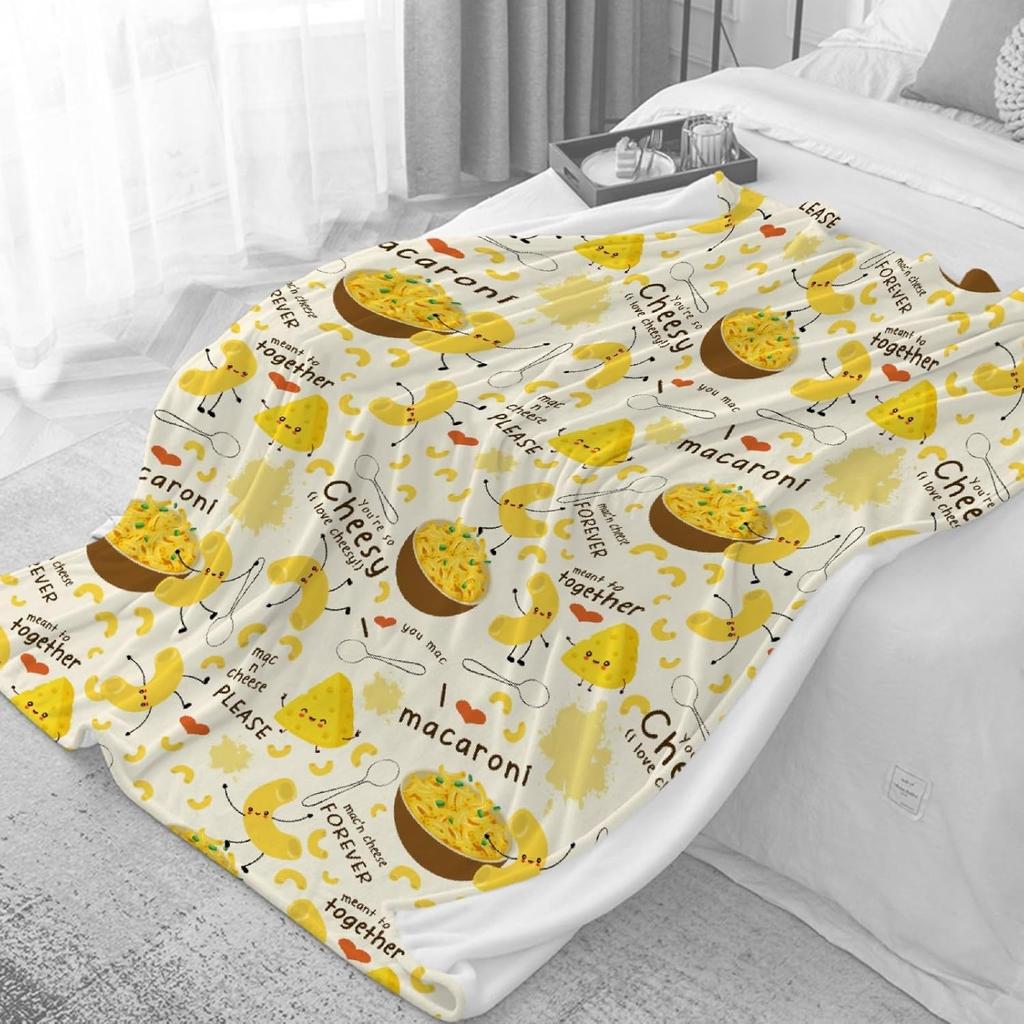 Mac and Cheese Blanket,Cute Mac n Cheese Throw Blanket,Cheese Pasta Flannel Blanket Gift for Toddler Infant Newborn,Fuzzy Warm