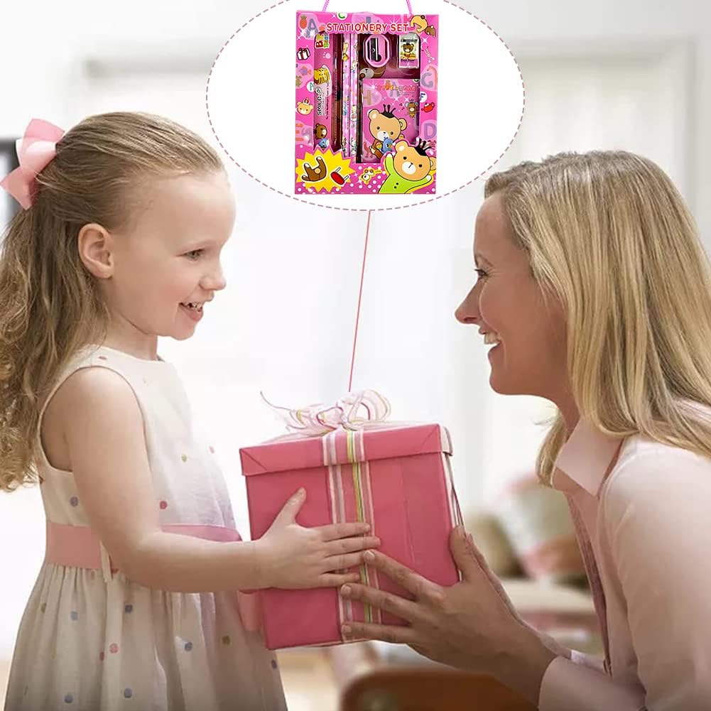 6-teiliges Schulschreibwaren-Set, Schulbedarf inklusive 2 Bleistiften, Radiergummi, Anspitzer, Lineal, süßem Notizbuch, Geschenken für Kinder
