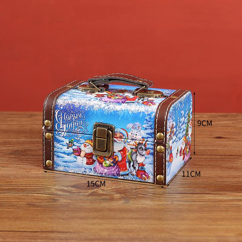 Christmas Candy Box Vintage PU Leather Jewelry Packaging Box With Lock S/M/L Wooden Sundry Treasure Storage Box With Handle
