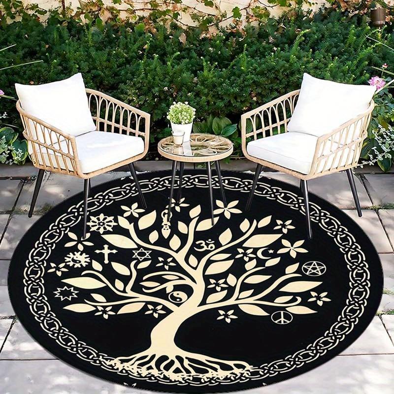 

1pc 3D Retro Life Tree Printed Outdoor Round Rug Patio Garden Yard Area Rug Floor Mat For Living Room Bedroom Anti-slip Mat 80cm