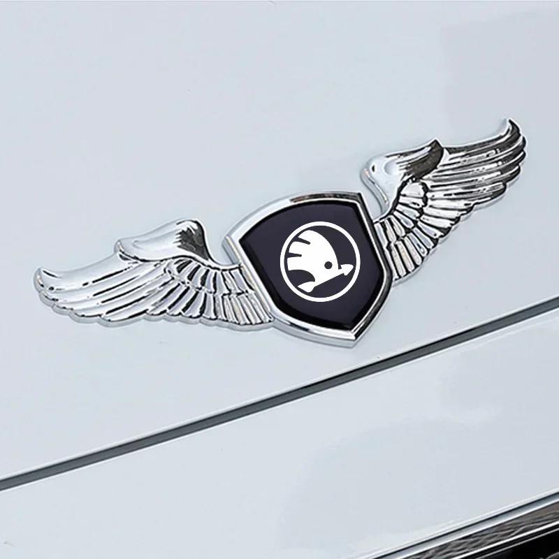 EMIW1 Car Front Badge Wings Sticker for Skoda Yeti Kamiq Rapid Kodiaq Fabia Octivia RS Superb 2 A7 Karoq Citigo Vision S Bonnet Emblem