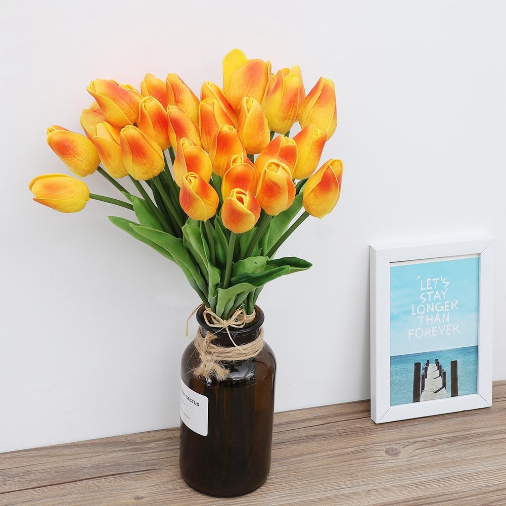 30Pcs Real Touch Artificial Tulip Flower Fake Flower Gift for Home Wedding Decor(Sunset Color)