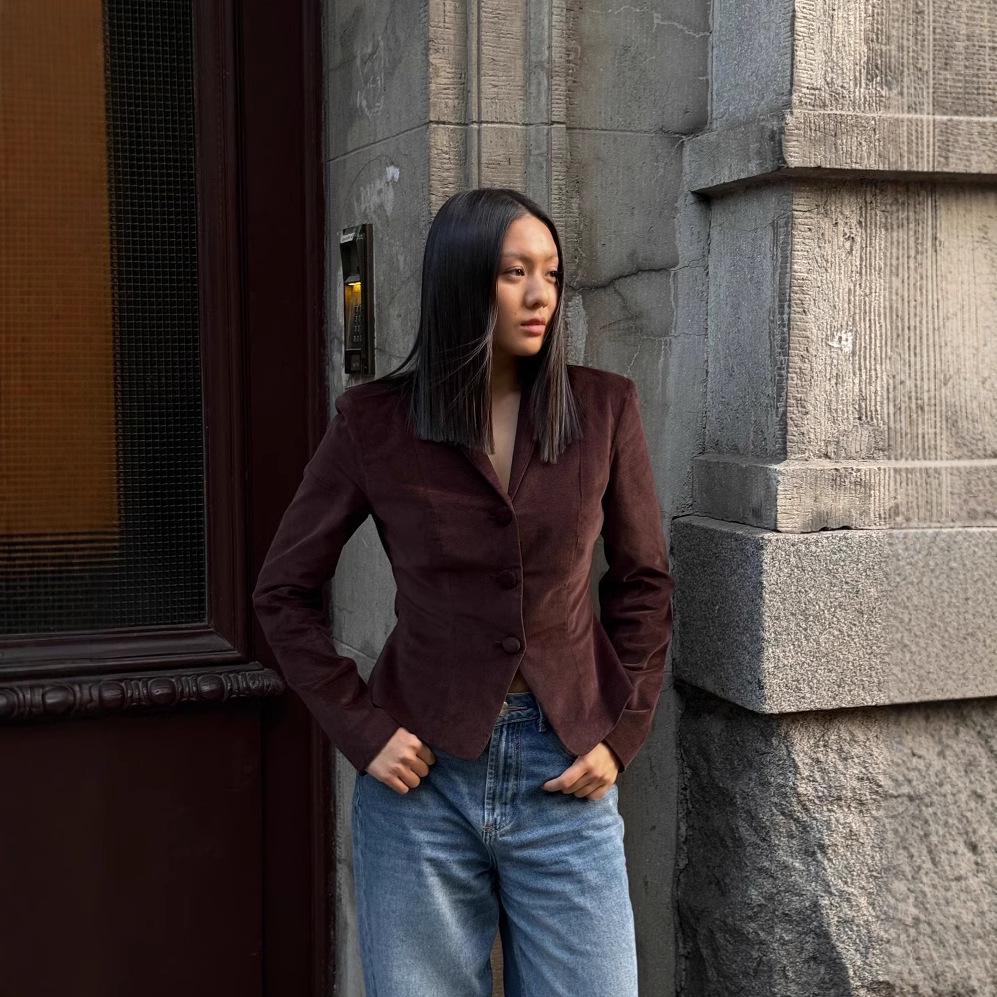 Retro Stand-Up Collar Button Slim-Fit Women's Jacket
