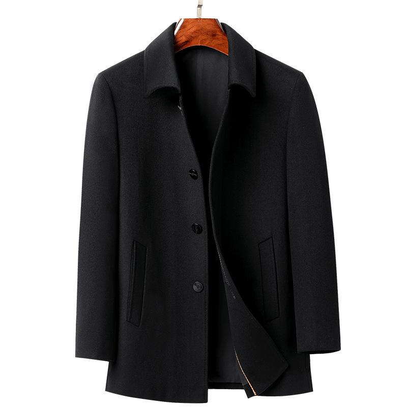 Men's Cashmere Winter Coat 2025: Thickened Warm Jacket for Middle-Aged & Elderly - Casual Lapel Outerwear
