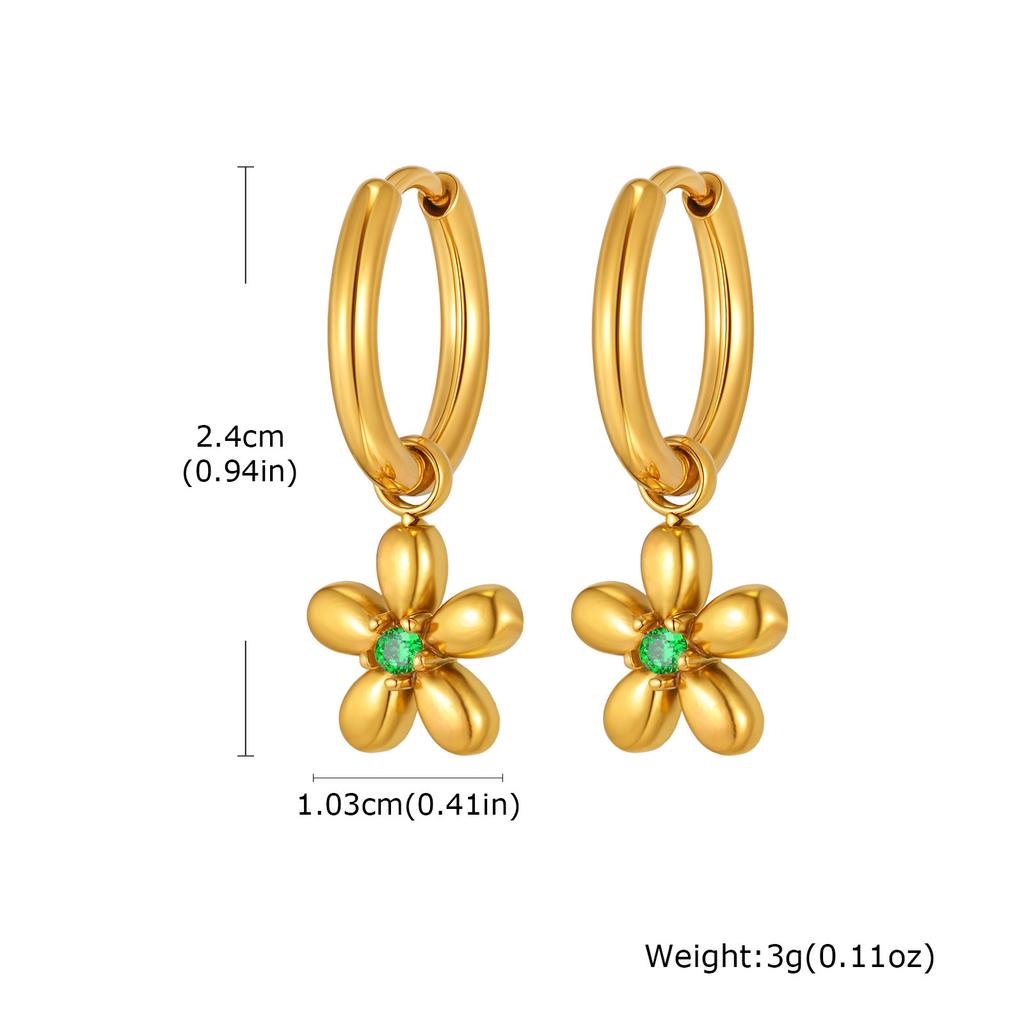 Vintage Luxury Zircon Flower Charms Huggies Hoop Earrings,18k Gold Plated Stainless Steel Earrings, Christmas Gift for Her
