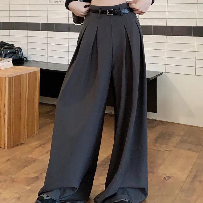 

2025 Spring/Summer Women s High Waist Wide-Leg Suit Pants - Loose, Floor-Length, Slimming Casual Design S сірий колір