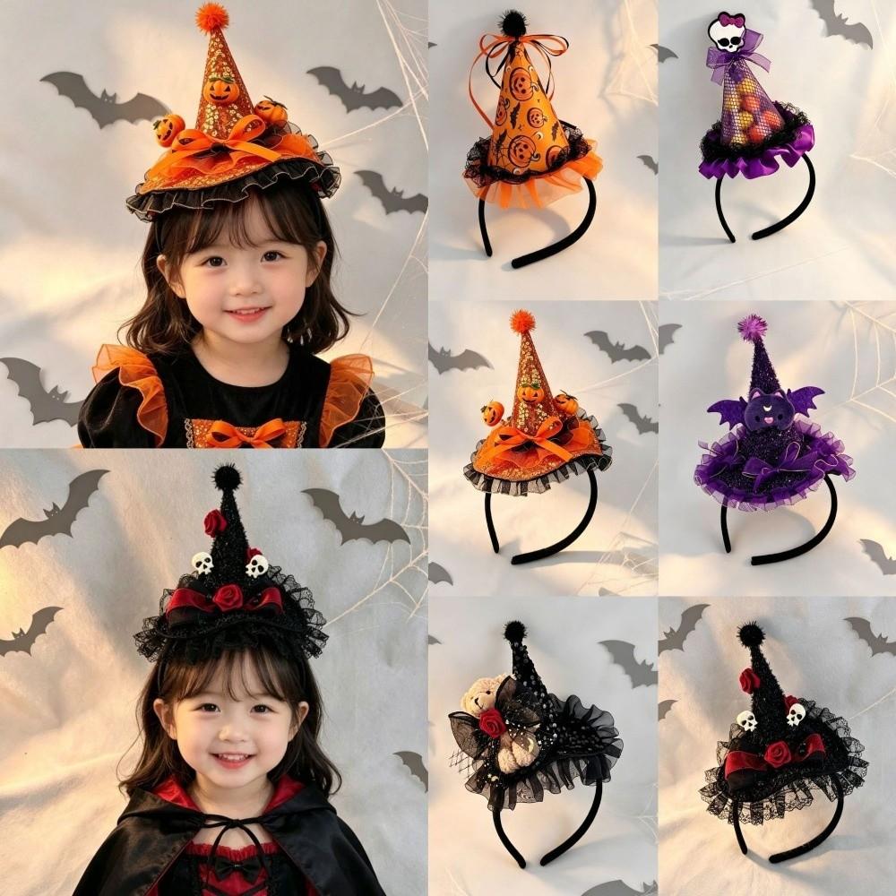 Lace Halloween Witch Hat Hair Hoop Flower Halloween Headband Cute Halloween Party Hair Band Girl