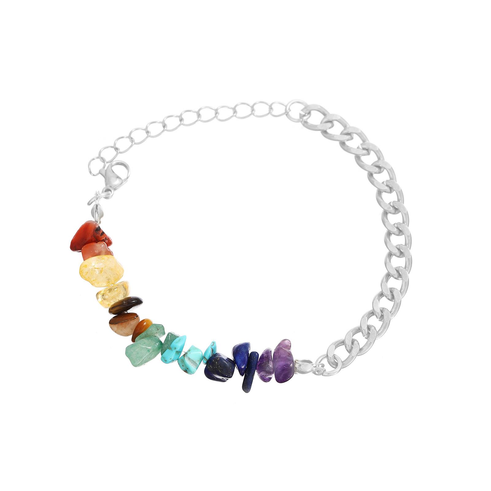 

Fashionable Women Bracelet Natural Colorful Stones Bracelet Stainless Steel Splicing Bracelet Perfect for Everyday Wear срібний