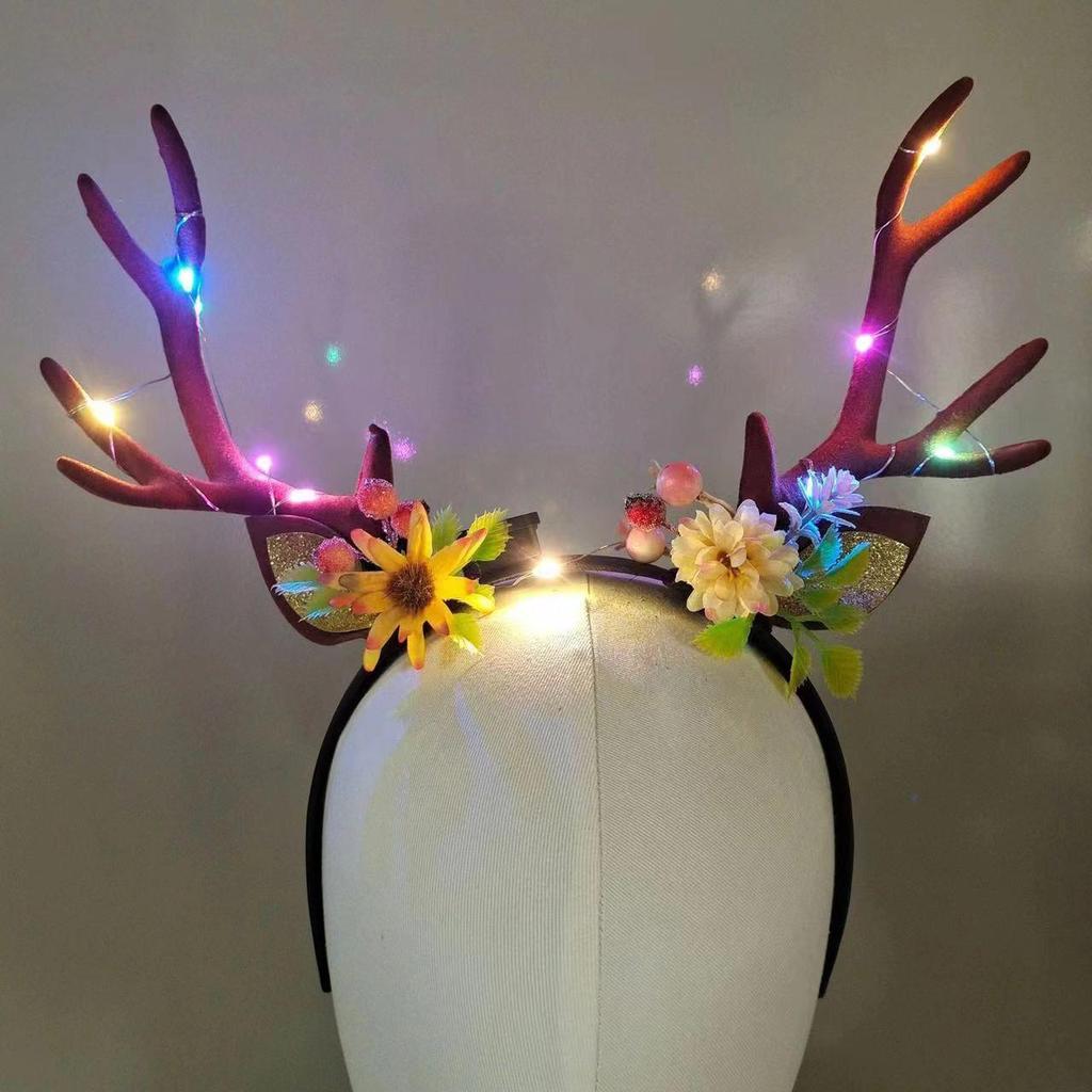 Glowing Reindeer Berry Antler Headband for Christmas & Halloween Parties