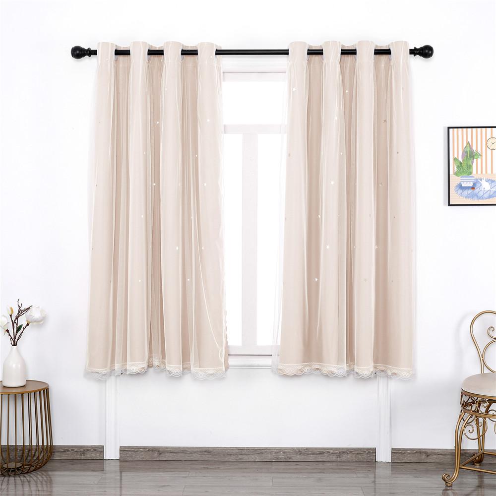 Roze Gordijnen Meisjes Slaapkamer Dubbele Laag Ster Raambekleding Woonkamer Decoratie Verduisterend Gemaakt Van Polyester Oppervlaktebehandeling W100*H130(CM)-Rod Pocket&2PCS