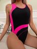 High-End Women's Sporty Competitive One-Piece Swimsuit - Solid Color with European and American Style