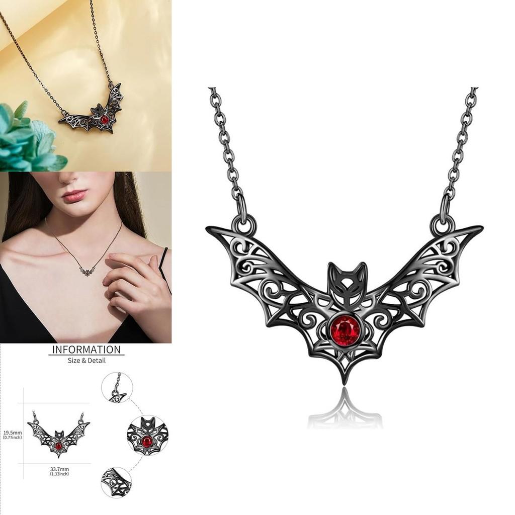 Gotische Fledermaus Anhänger Halskette Mit Faux Rubin Ausschnitten Und Legierungsmaterial Für Halloween Kostümzubehör