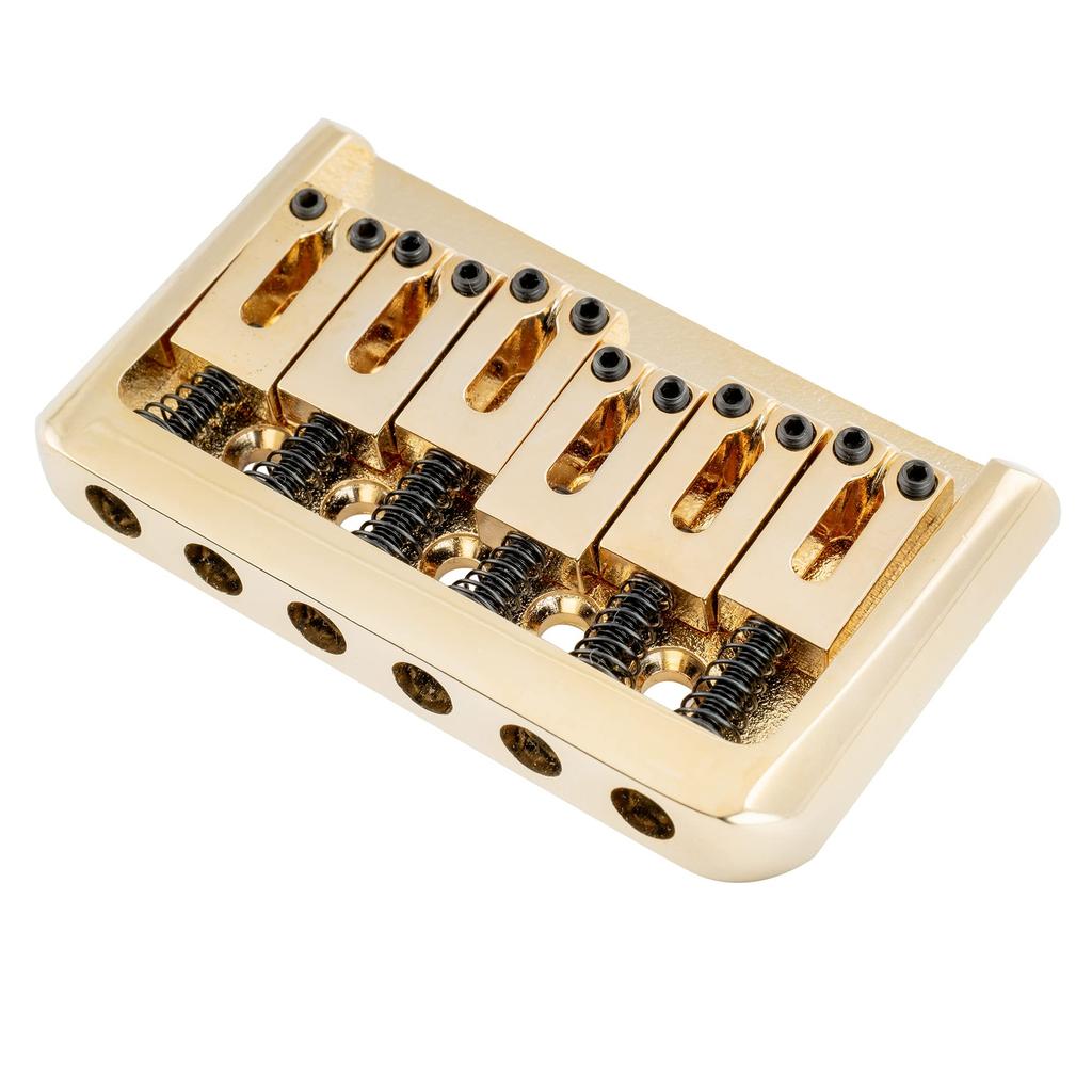 Musiclily Pro Hardtail Bridge Modern Style Saddle Fixed Bridge for ST TL Electric Gold 10.5mm Non-Tremolo Strat/Telecaster Guitar,