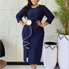 Rochie Midi Elegantă Europeană Americană Mărime Mare, cu Gât Rotund, Flori 3D și Volane, Tip Fustă Înfășurată, pentru Femei